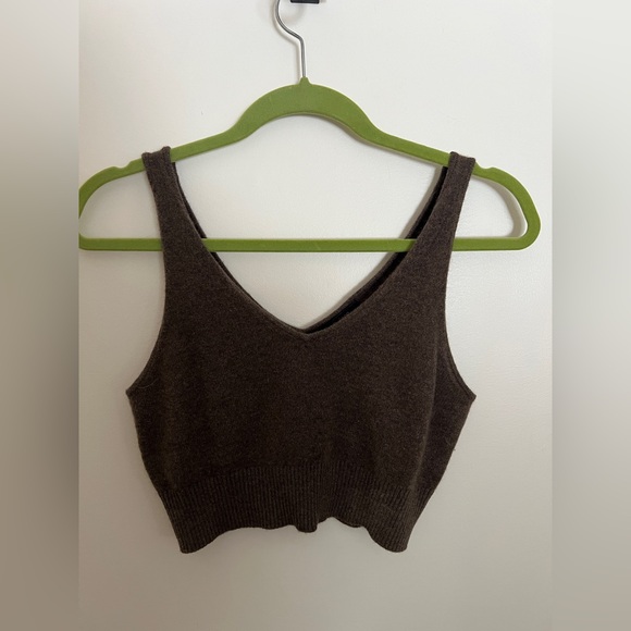 Quince Mongolian Cashmere Cropped Tank- Brown - Picture 2 of 6